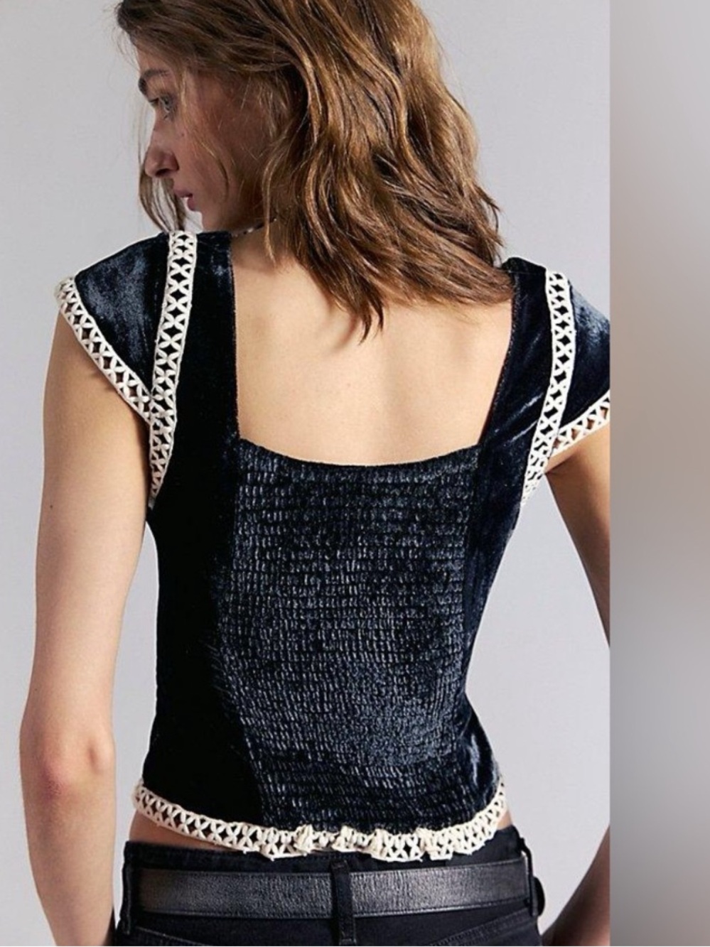 NWT Free People Tyler Velvet Corset Cropped Top with Cream Trim - Picture 3 of 13